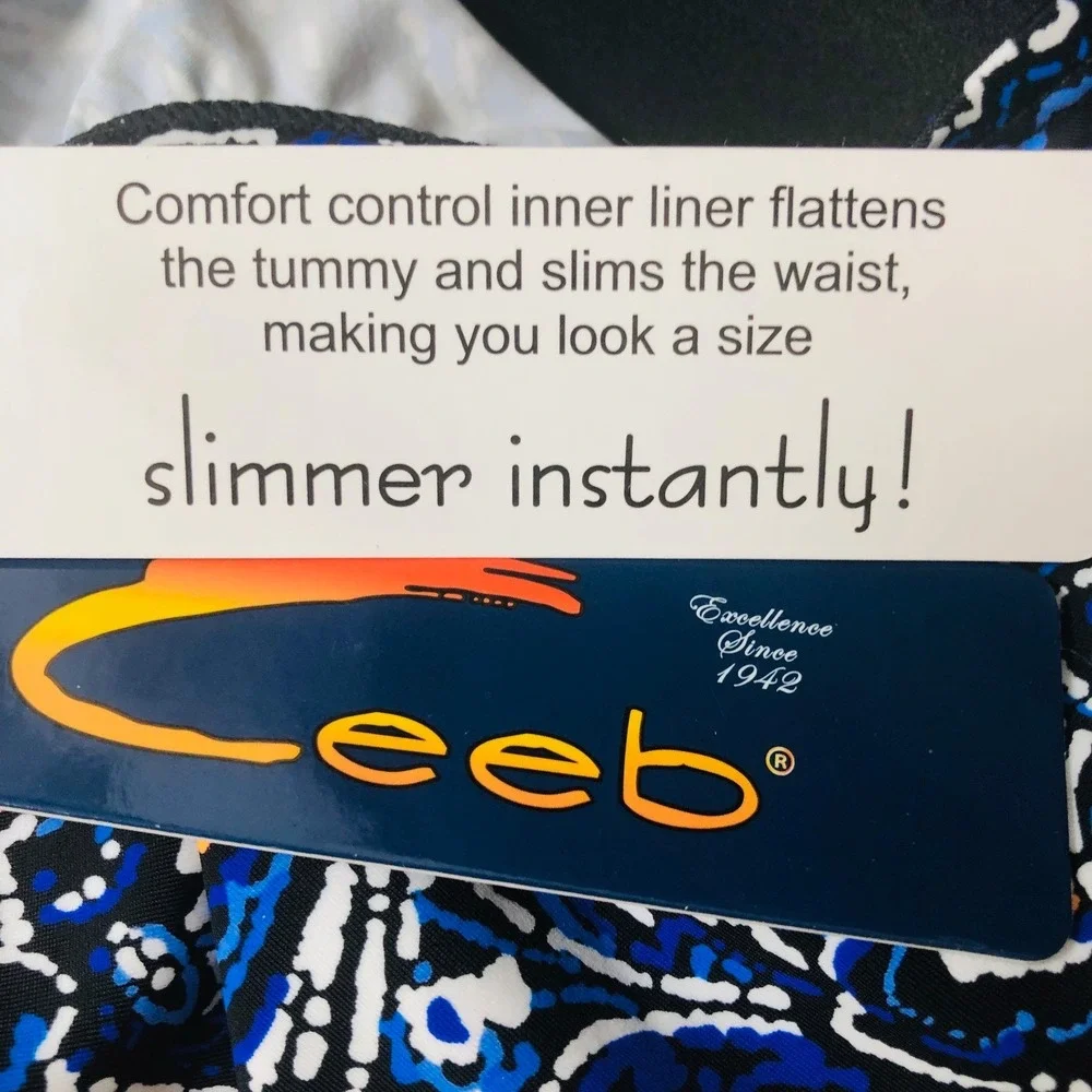 NWT Ceeb Swimdress Faux Skirtini One Piece Paisley Blue Womens 12